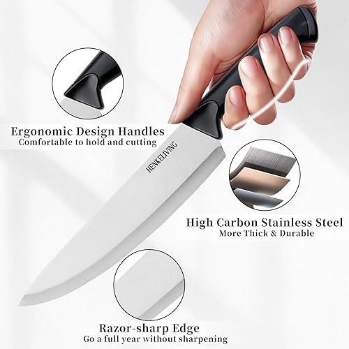 Miniatura 3 de Knife Set, 14-Piece Kitchen Knives Set with Block, German High Carbon Stainless Steel, Ergonomic Non-Slip Handles, BlackSilver