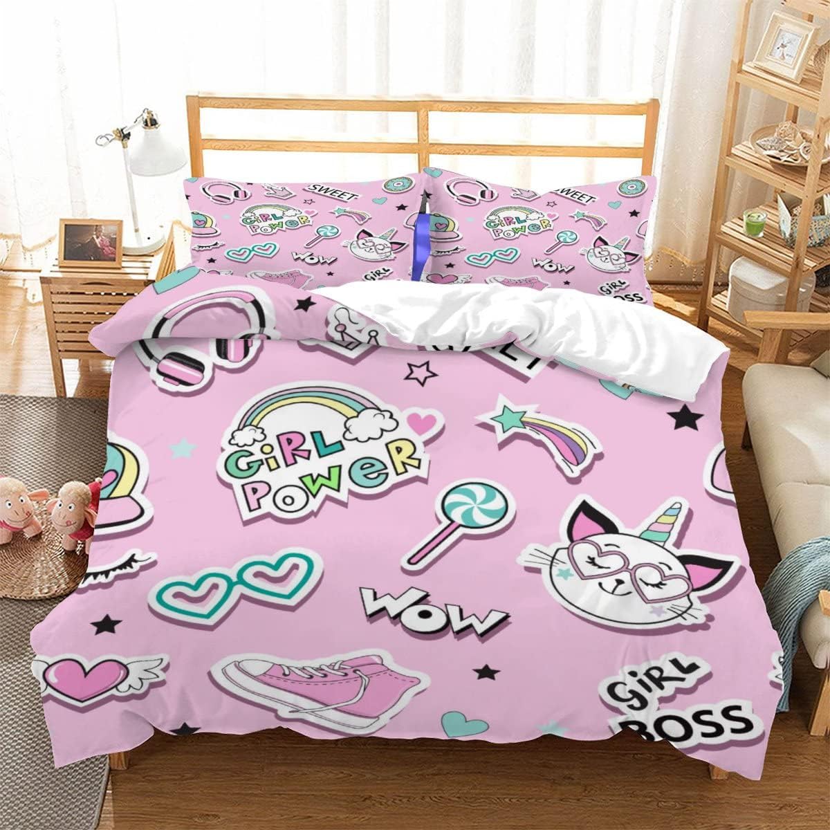 3D Duvet Cover 3 Pieces Cartoon Penguin Pattern Printed Bedding Duvet Cover with Zipper Closure Soft Microfiber（200X200Cm）