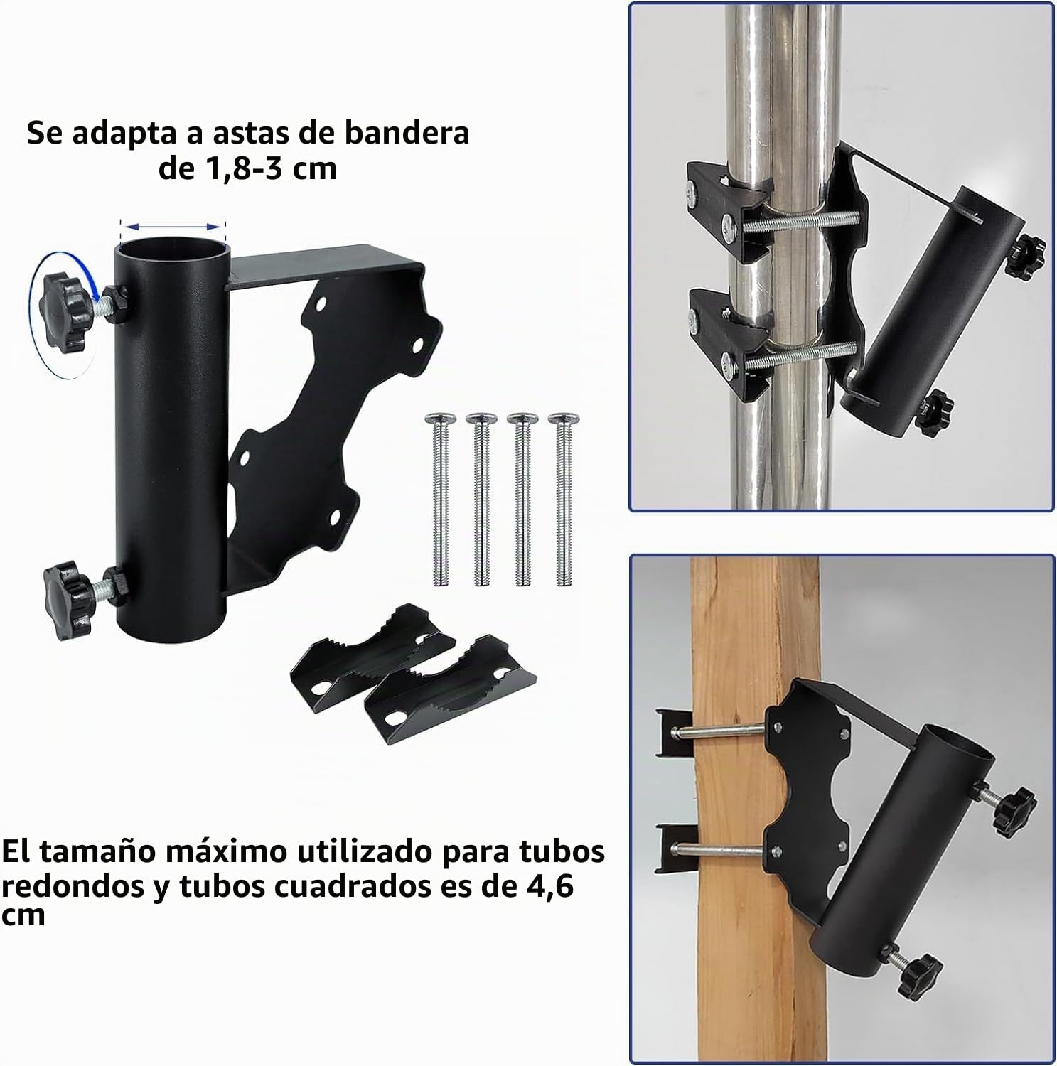 Soporte para poste de bandera, soportes de montaje en pared para bandera, soporte de montaje con hardwares, material de metal, a prueba de óxido y fuerte