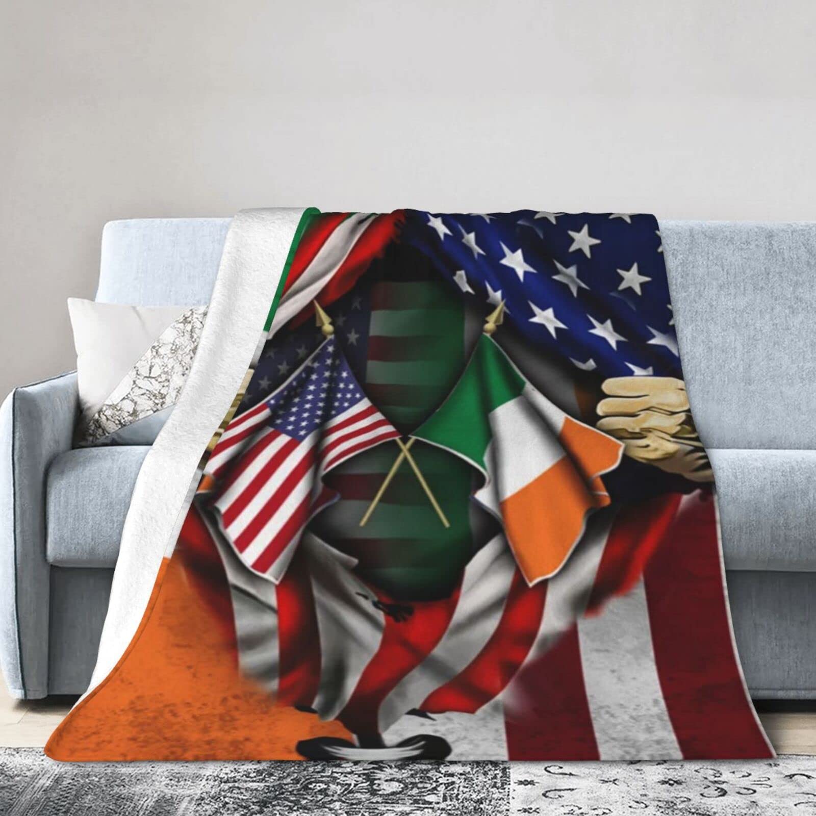 Lsjuee Flannel Fleece Blanket 50"X40" Irish and American Bed Throw Blanket Lightweight Ultra-Soft Travel Spring Blankets for Boys Keep Warm