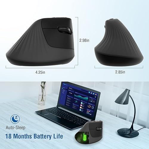 Miniatura 6 de EDJO Ratón ergonómico inalámbrico, mouse vertical tipo C y USB, mouse de computadora de 2.4G con rueda de desplazamiento horizontal, 7 botones, 1600