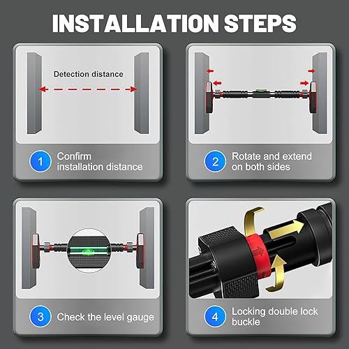 Miniatura 6 de Barra de dominadas ajustable de 25.5 a 39.3 pulgadas de ancho, mecanismo de bloqueo para interiores, barra de entrenamiento de fuerza portátil para