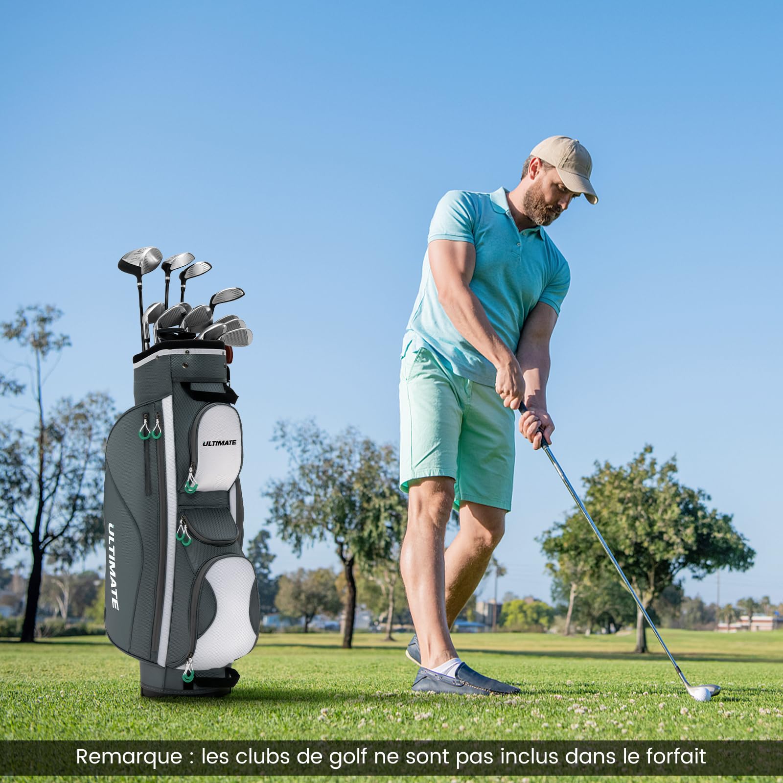 GOPLUS Sac de Golf trépied, Sac de Chariot de Golf léger avec 14 Compartiments séparés au Dessus, 7 Poches zippées, Poche pour Objets de Valeur, Sac Isotherme pour Boissons, bandoulière