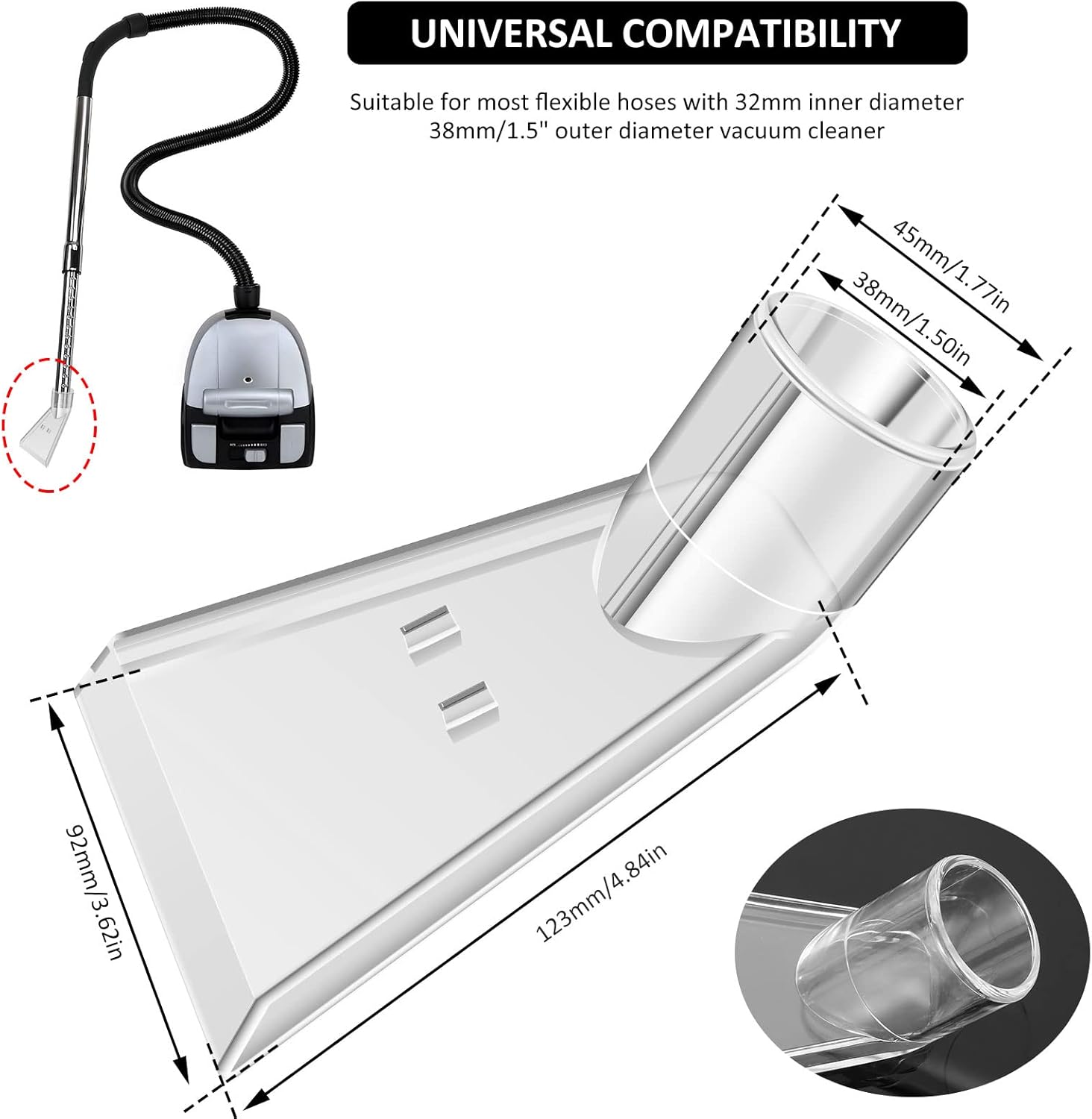 2Pcs Carpet Vac Extractor Attachment Tool, Portable Vacuum Cleaner Brush Head Extraction Nozzle, Shatter Proof Sofa Carpet Cleaning Nozzle, Transparent Vacuum Cleaner Parts for Cars Carpets Mobiles
