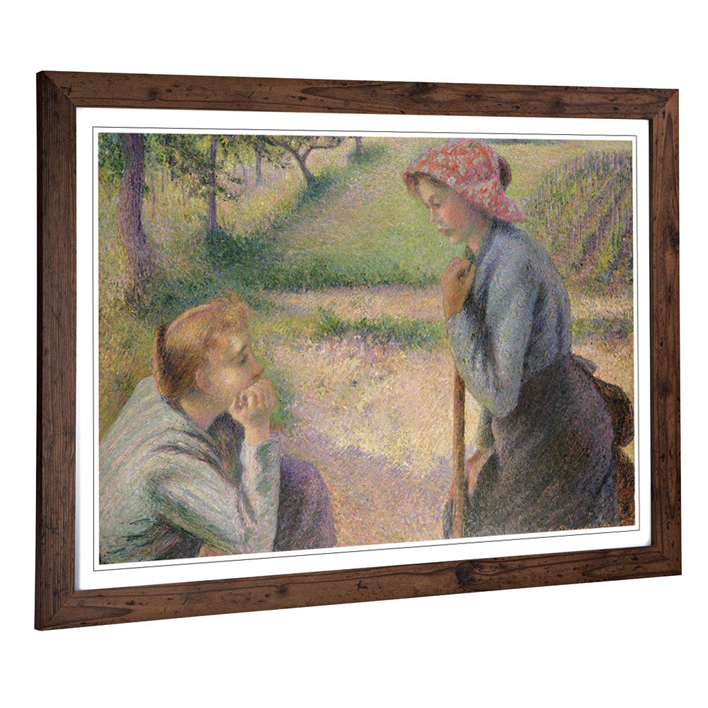 Big Box Art Framed Print of Camille Pissaro Two Young Peasant Women Design | Wall Art Picture | Home Decor for Kitchen, Living Room, Bedroom, Hallway, Walnut, A2 / 24.5x18 Inch / 62x45cm
