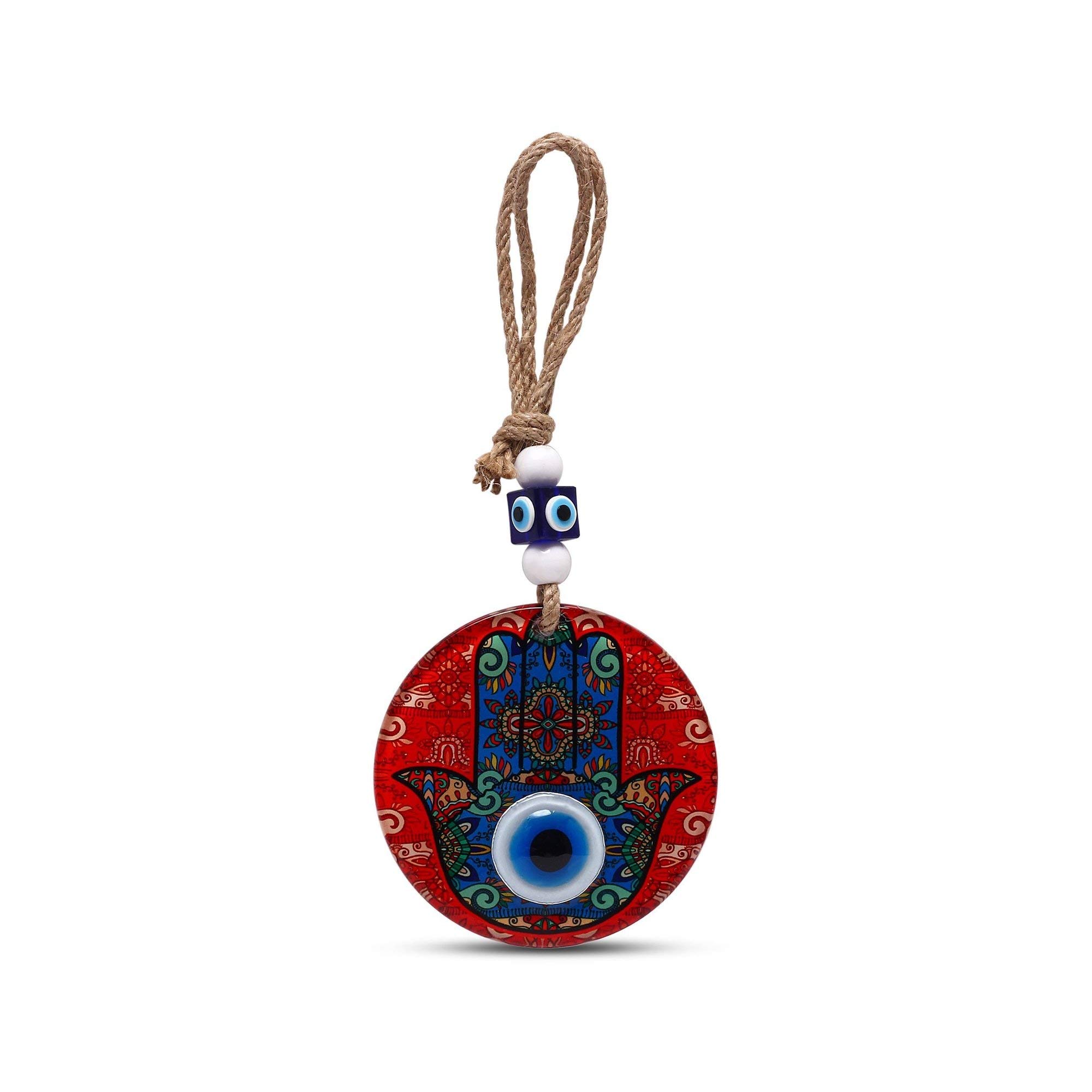 Mystic Jewels Model 3 - Hamsa Of Fatima Hand In Glass With Turkish Eye For Good Luck At Home (Model 3)