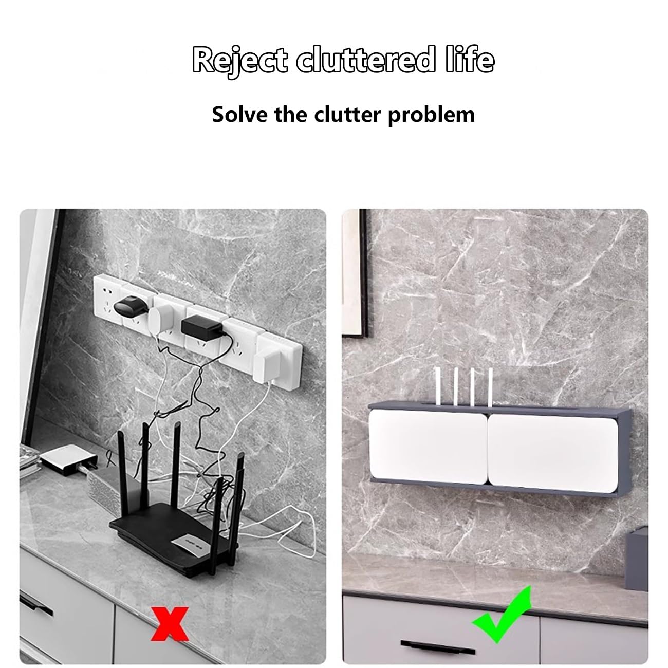 Support TV flottant à fixation murale, routeur WiFi avec dos creux pour la clarté du signal, deux portes, idéal pour la maison, la chambre à coucher, le salon