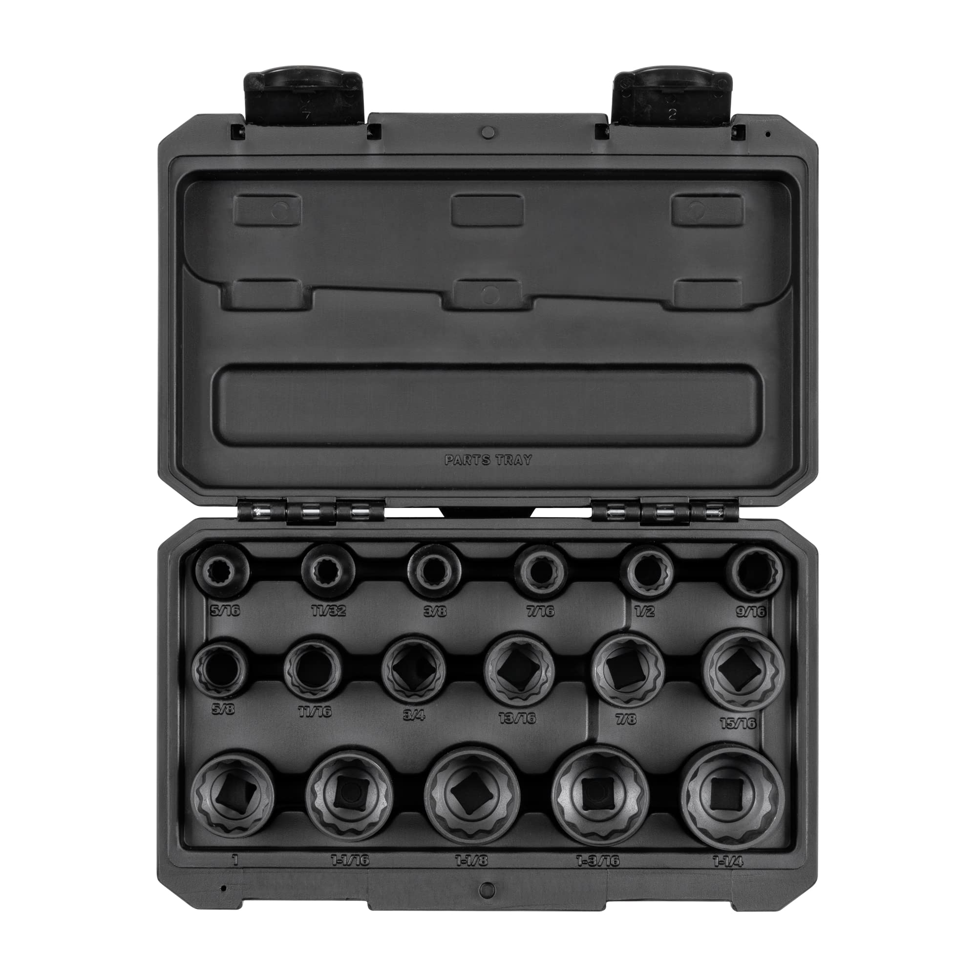 TEKTON 1/2 Inch Drive 12-Point Impact Socket Set with Case, 17-Piece (5/16-1-1/4 in.) | SID92336