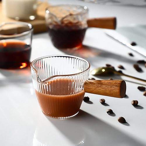 Miniatura 5 de Housoutil Jarra de crema de vidrio, jarra para servir té con leche, taza pequeña para espuma de leche, jarra de crema, jarra de espresso con mango