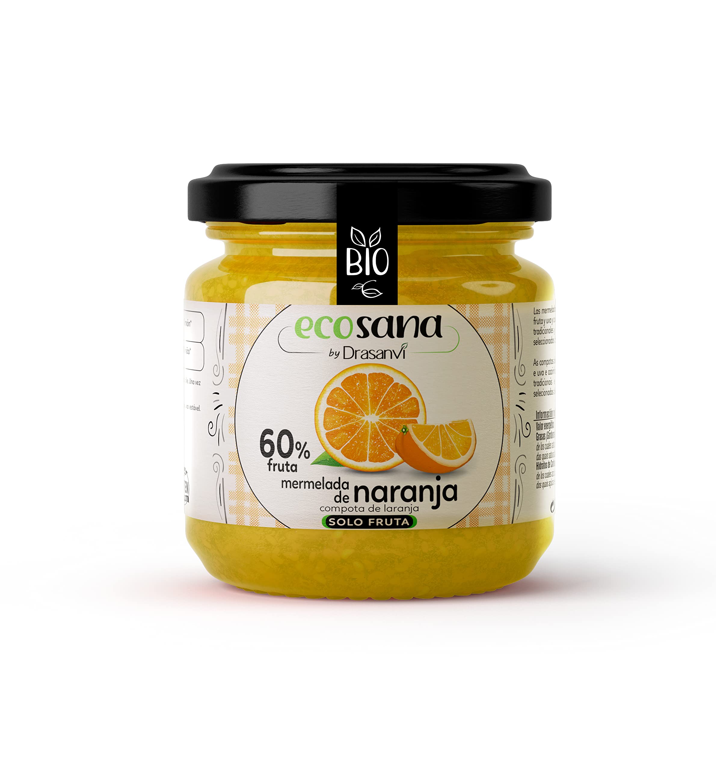 ECOSANA MERMELADA EXTRA NARANJA SIN AZÚCAR CERTIFICADO BIO by DRASANVI - VEGANO - SIN GLUTEN - 250g