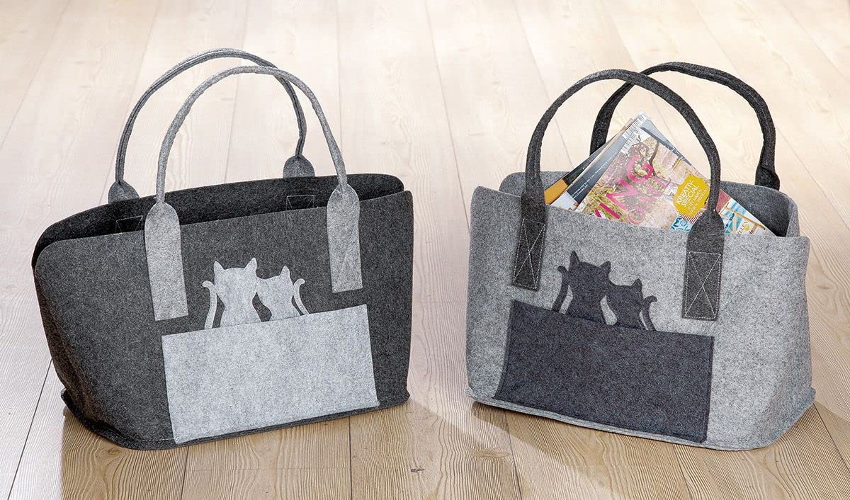 Generisch MF Filztasche in Dunkelgrau oder grau Katzenpaar Shopper Tragetasche, Handtasche, Einkaufstasche, Tierliebe, Katzenliebe 40cm Filz