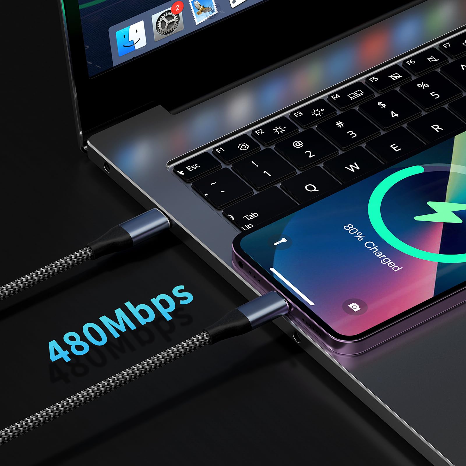Cavo da USB C a USB C da 65 W, 5,2,7 m+2 m, confezione doppia di tipo C, cavo di ricarica rapida per iPhone 16/15 Pro Max, Samsung Galaxy S25-S23, Google Pixel 9​ - Cavo di ricarica di tipo C durevole