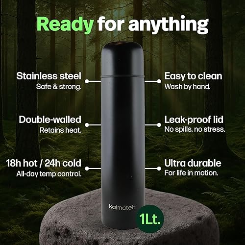 Vista 22 de KALMATEH Botella térmica moderna y elegante de doble pared aislada al vacío de acero inoxidable de 33.8 fl oz, vertido preciso y retención de calor