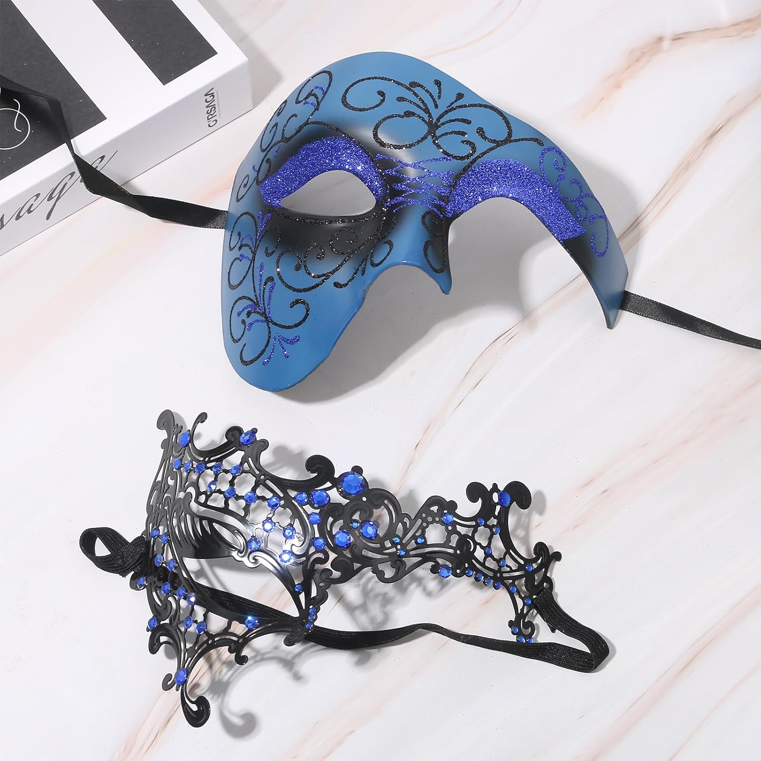 OIDEA Masquerade Mask for Couples: One Eyed Half Face Masks Halloween Costume Party Masks for Venetian Mardi Gras