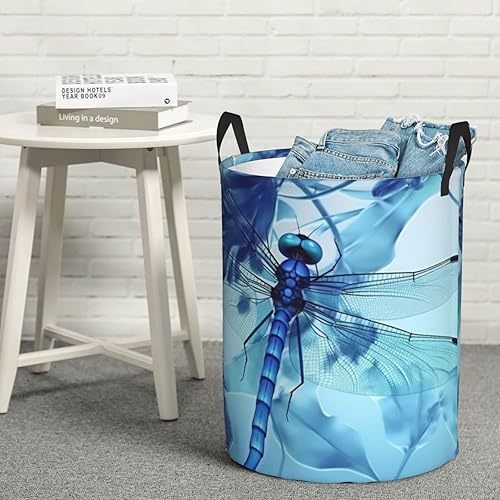 Miniatura 8 de Cesta circular con estampado de libélula azul artística impermeable, cesta organizadora de almacenamiento con asas para ropa, juguetes, tamaño