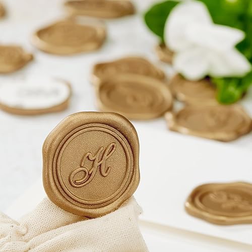 Calcomanías adhesivas para sellar cera, 25 unidades, prefabricadas con iniciales doradas de cera de sellado real (Initial H)