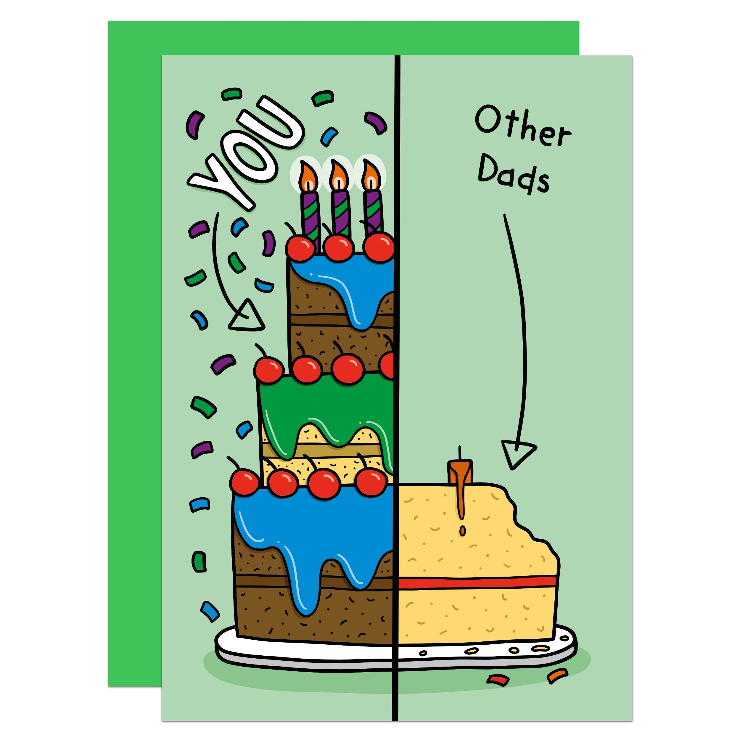 Split Cake Birthday A6 Card, Cute, Funny, For Dad, Birthday Cake, From Son, From Daughter, The Best, Stepdad (Dad)