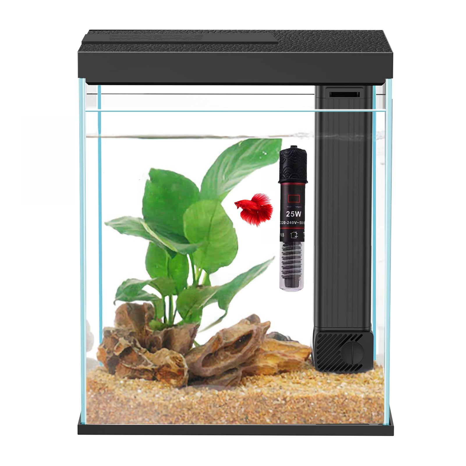 Glass Betta Aquarium Starter Kits, 2 Gallon Fish Tank with Heater Filter and Light.