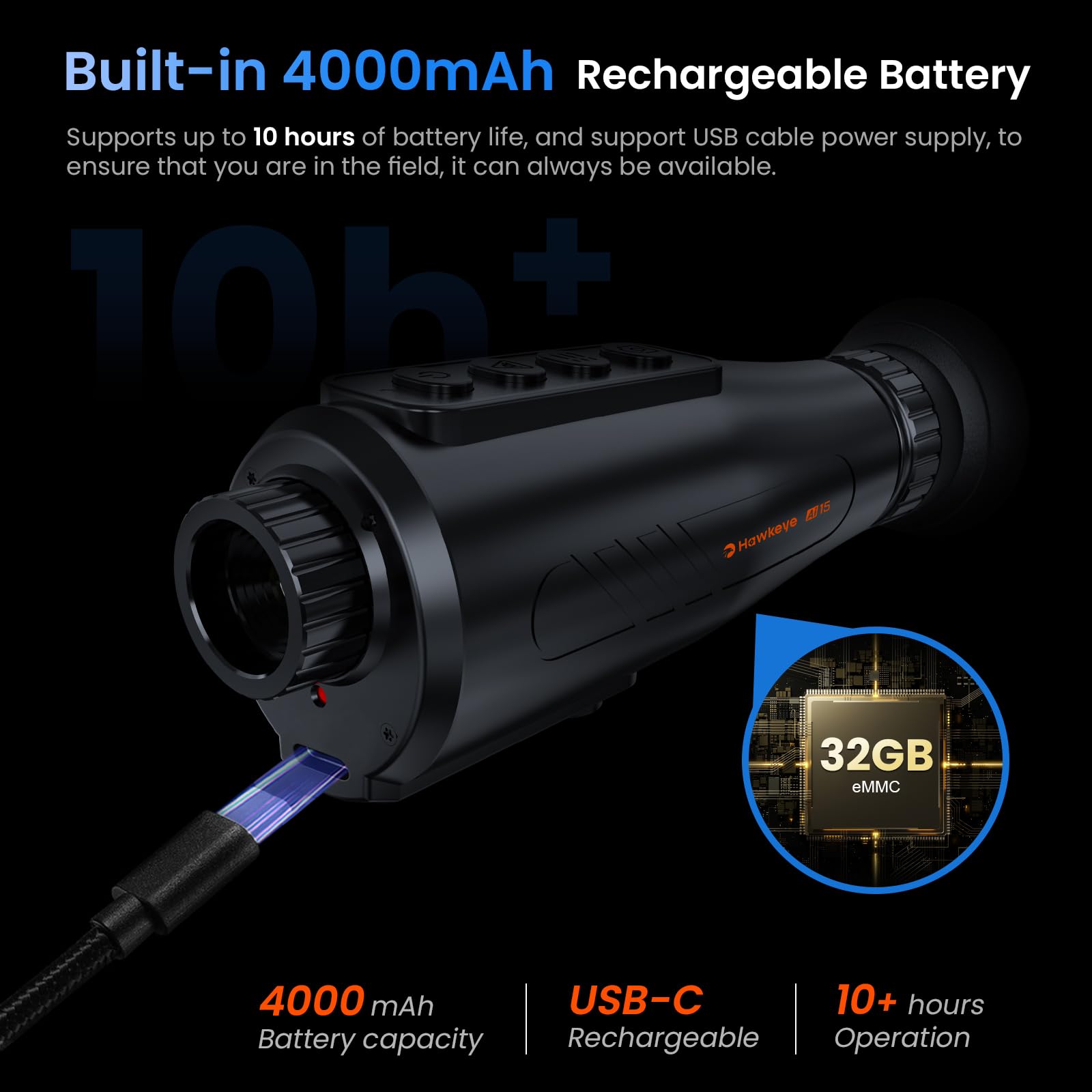 docooler Ai15 AI Thermal Monokulare Wärmebildkamera – 8-facher Digitalzoom, 60-Hz-AMOLED-Display, IP66 wasserdicht, integrierter 32-GB-Speicher, WLAN-Hotspot/Station für Smartphone-Konnektivität