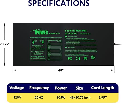 Vista 30 de iPower Alfombrilla térmica para plántulas, tecnología mejorada, 48 x 20 pulgadas, impermeable, duradera, estación de germinación, almohadilla