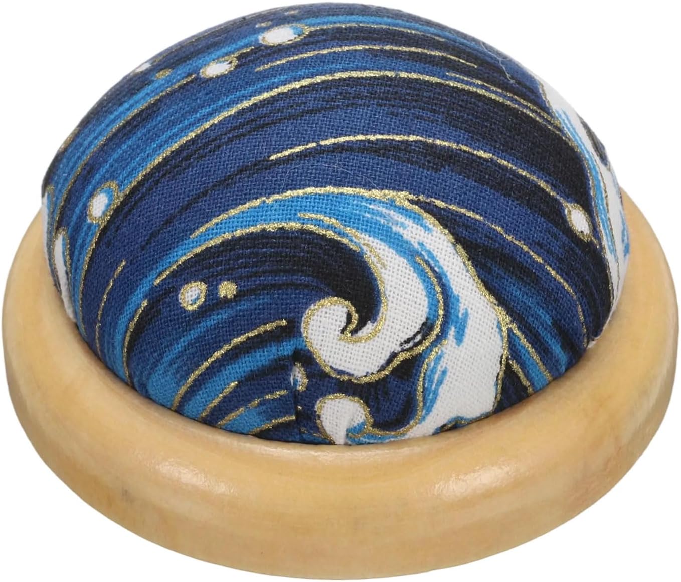 HARFINGTON Pin Cushion Wooden Base Japanese Style Round Pincushion Needle Holder for Sewing Quilting Needlework DIY Crafts, Wave Blue
