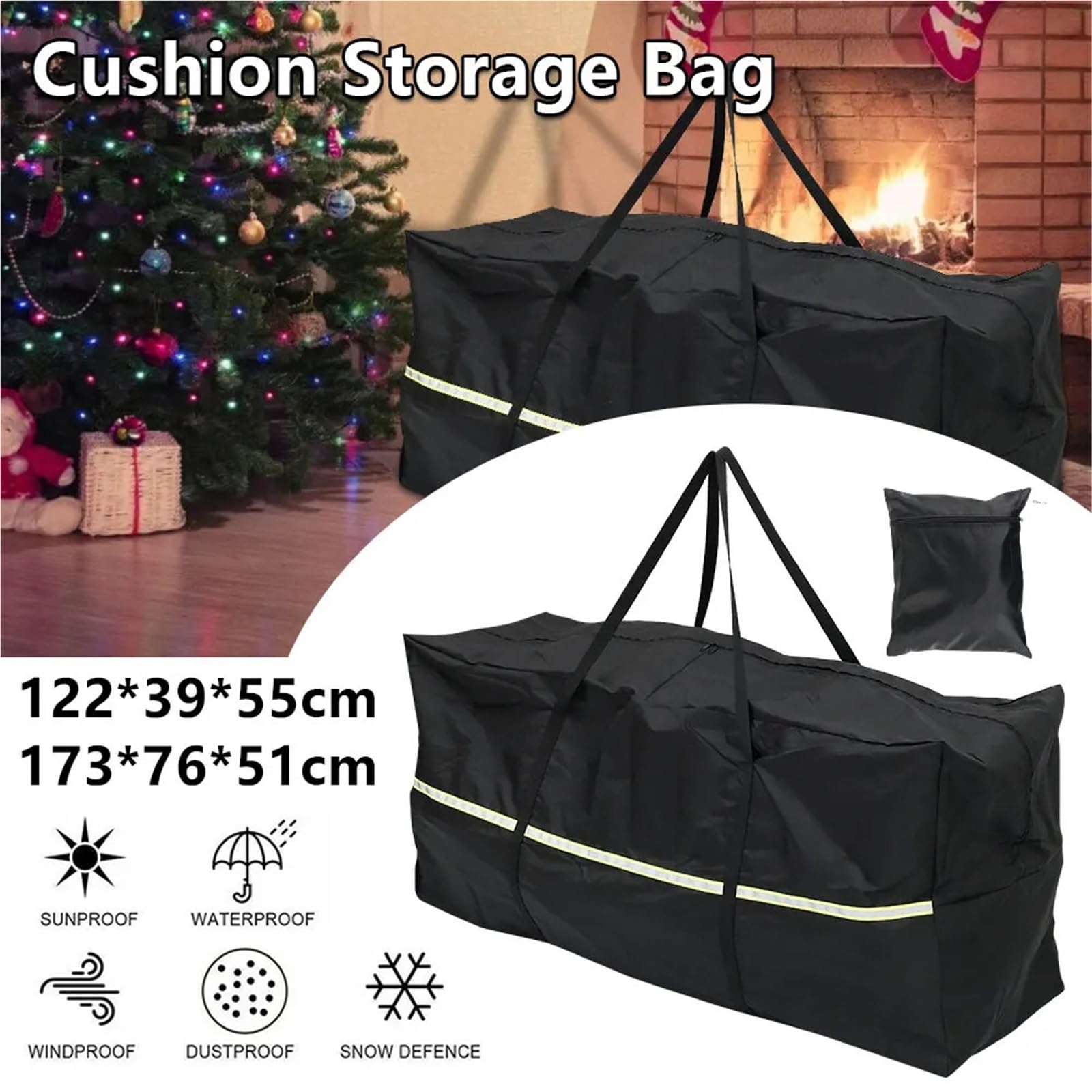 Borsa portaoggetti for cuscini for mobili da giardino for esterni resistente in tessuto Oxford impermeabile Patio esterno Per Cuscini(Black,173 * 76 * 51cm)
