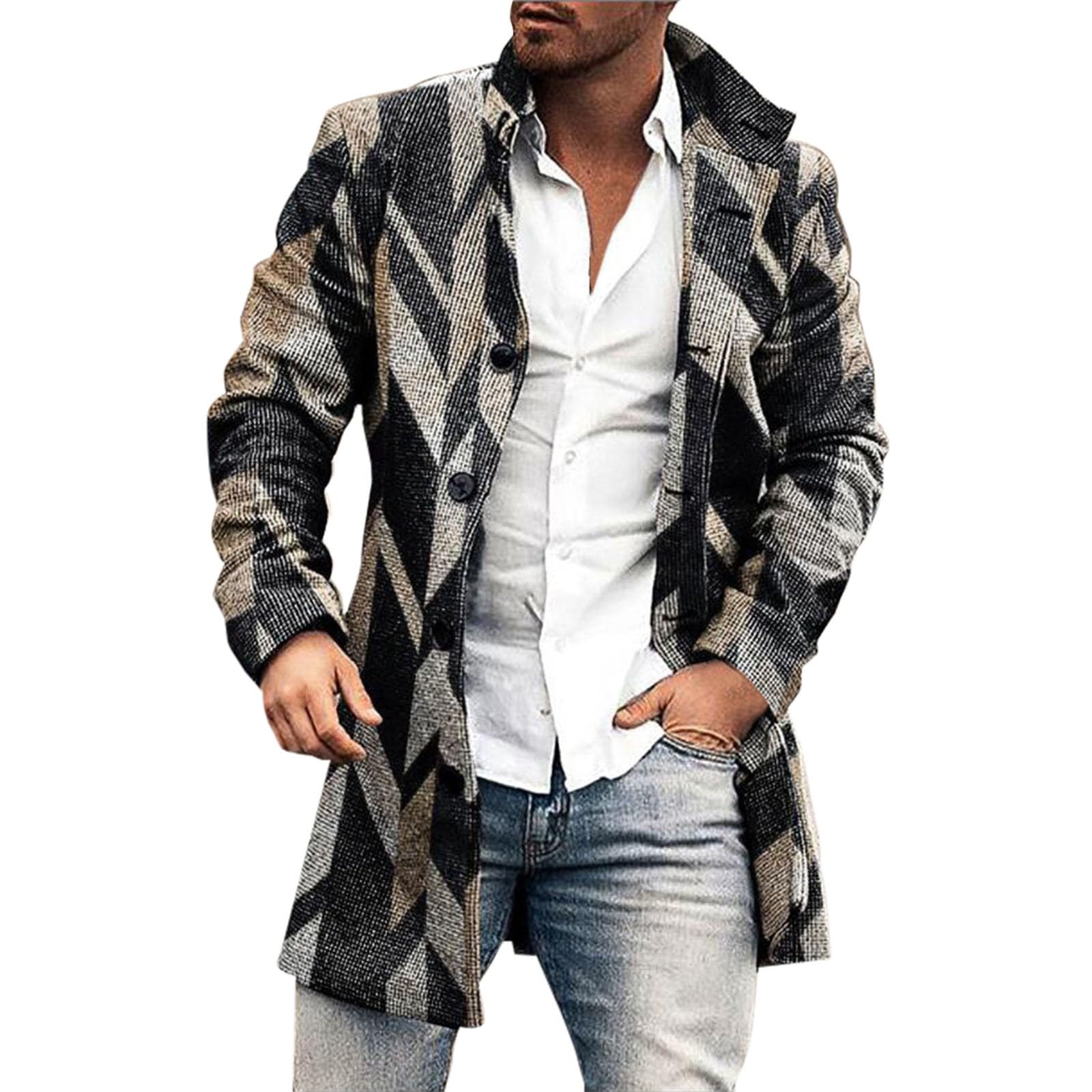 Cardigan invernale da uomo, lungo, con bottoni | Cappotto di media lunghezza, colletto alto, cappotto invernale con tasche laterali, classico cappotto per le mezze stagioni