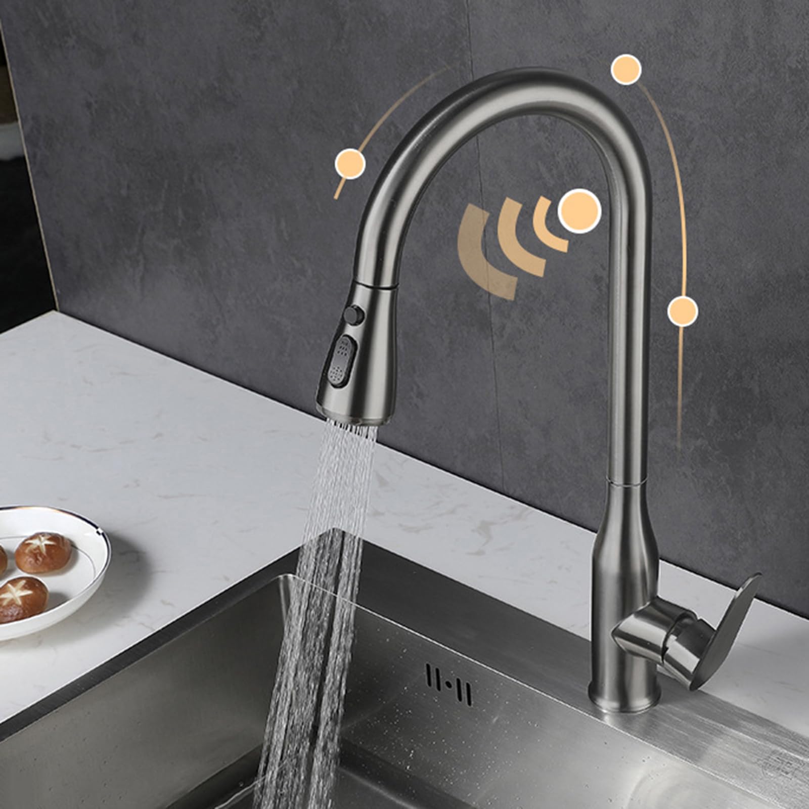 XJTNLB Sensor Grifo Fregadero Extensible Oro Cepillado