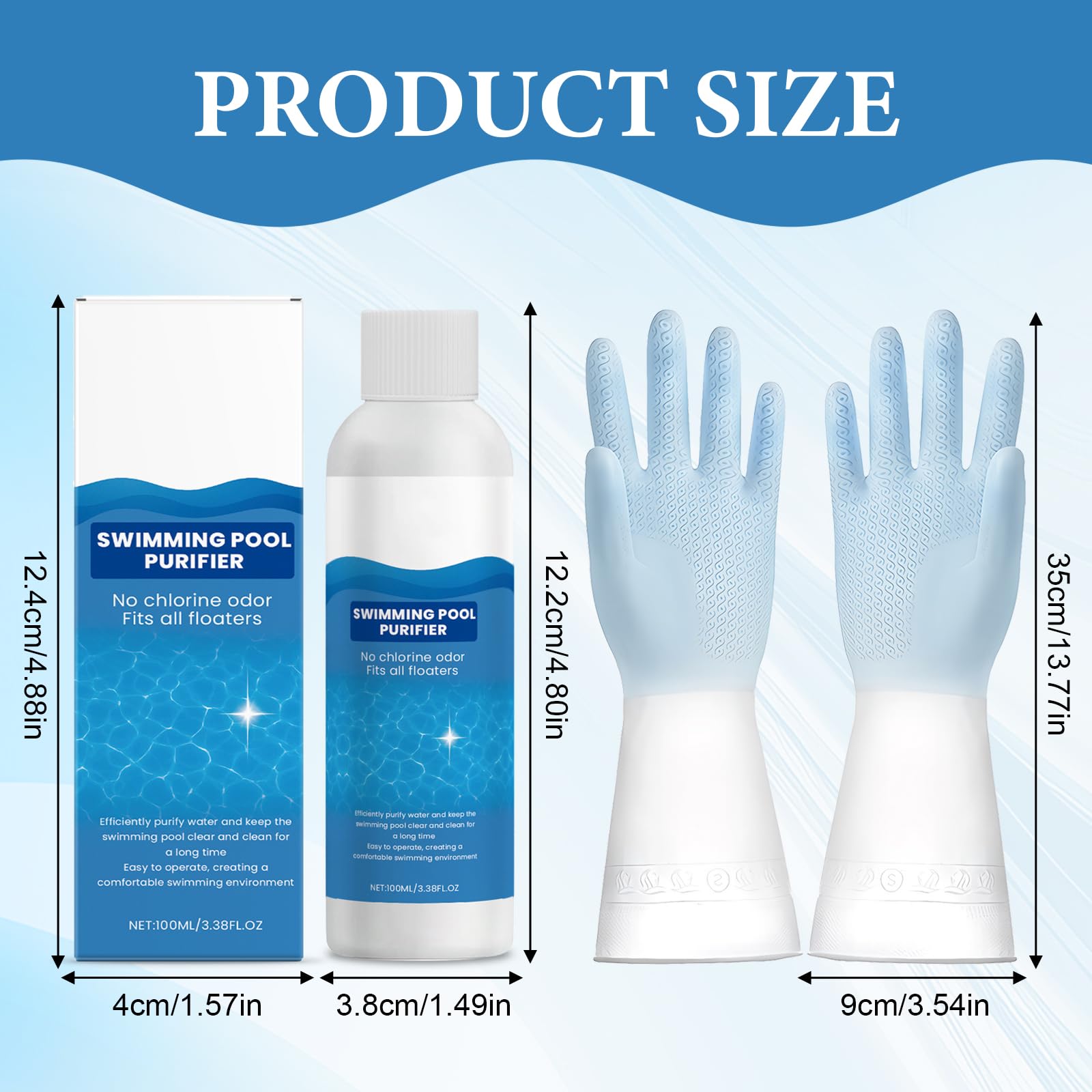 3PCS Swimming Pool Purifier, Sanftes Poolklar, Trübungsentferner Für Kristallklares Wasser, Wasserwechsel-Intervall Verlängern, Für Pools,Planschbecken,Etc, Mit Handschuhe(100ml)