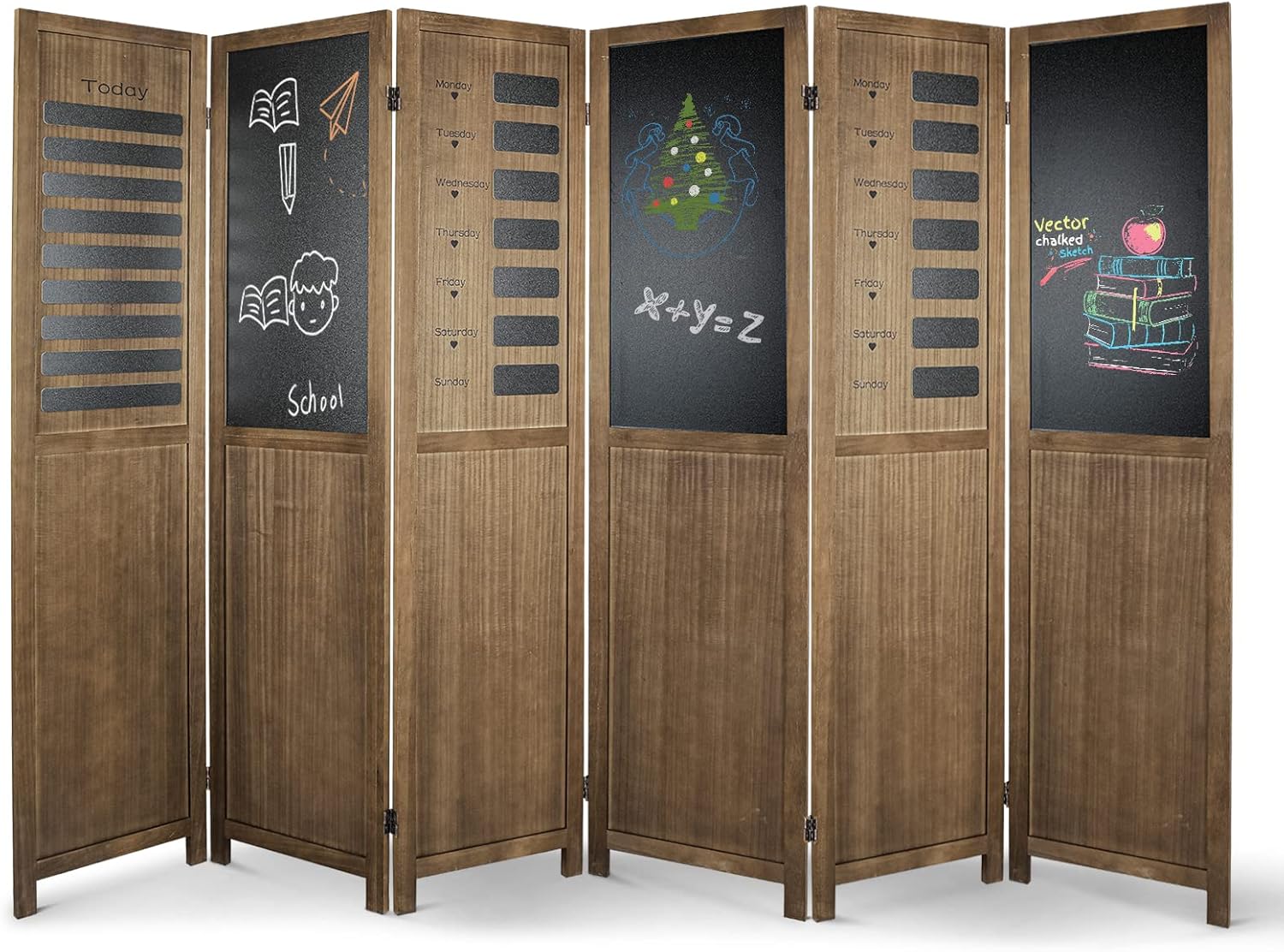 6 Panel Room Divider with Chalkboard Panels, 5.6Ft