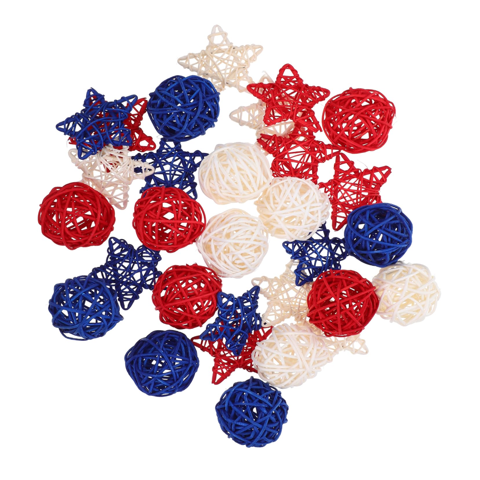 Cabilock Rattan Balls for Vase Filler Patriotic Decorative Rattan Balls 30pcs DIY Decor