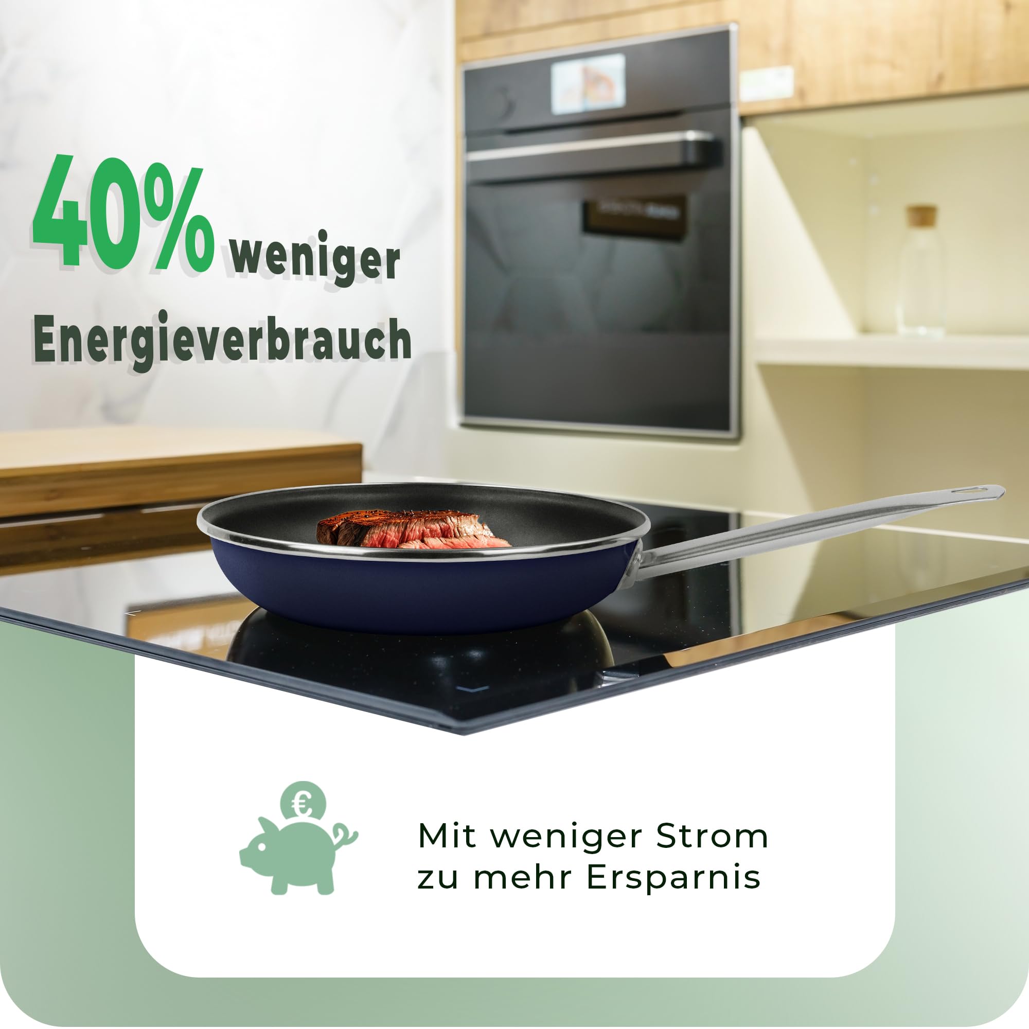Novaliv Patelnia energooszczędna 28 cm, oszczędność do 40% – stal emaliowana, powłoka nieprzywierająca, bardzo łatwa do czyszczenia, niebieska patelnia do wszystkich rodzajów kuchenek, nadaje się do