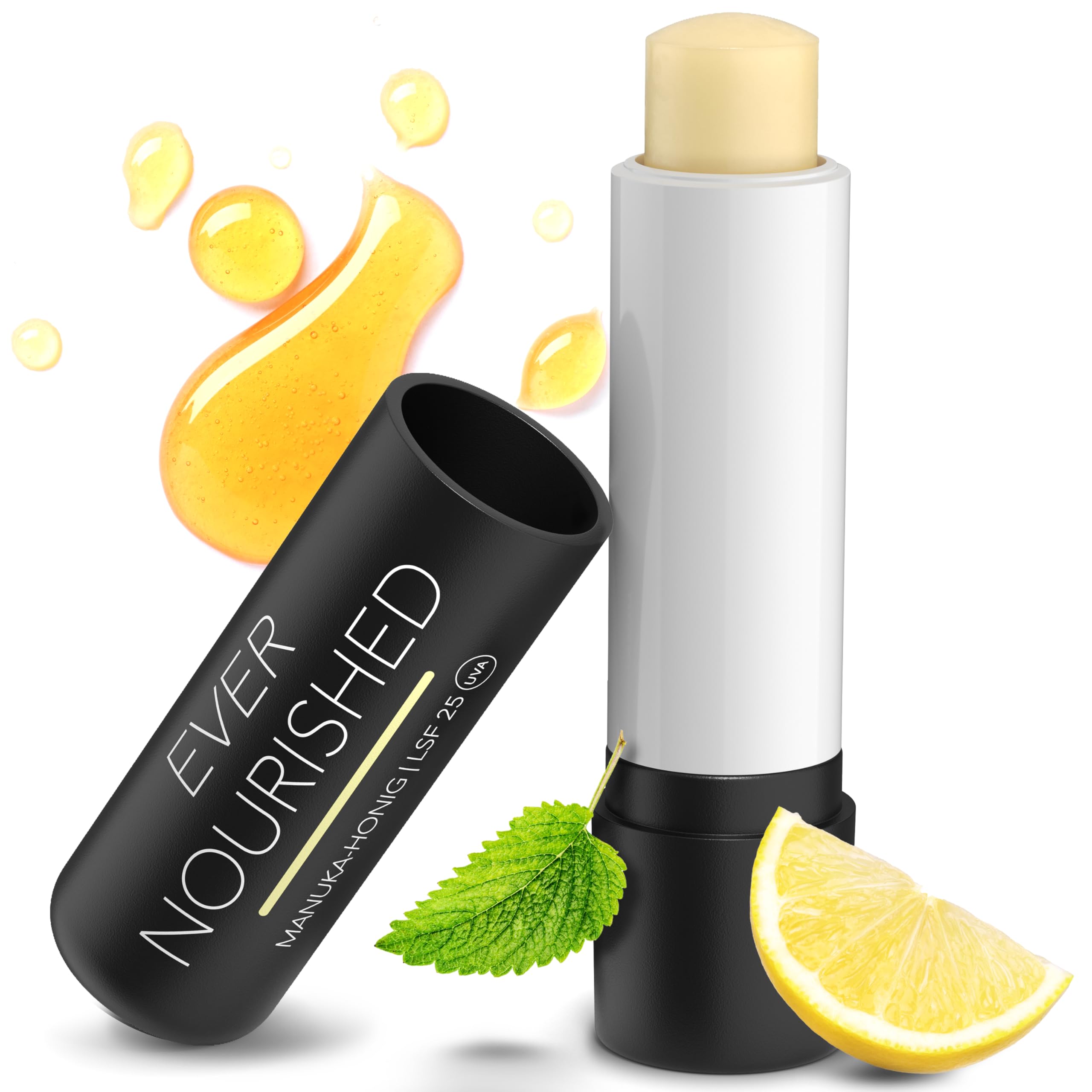 evernourished Manuka Lippenpflege mit LSF 25 - bei Herpes & trockenen Lippen - Lippenbalsam mit Manukahonig (MGO 400+) und Sonnenschutz 25 UVA - Lippenpflegestift 1 x 4,6g