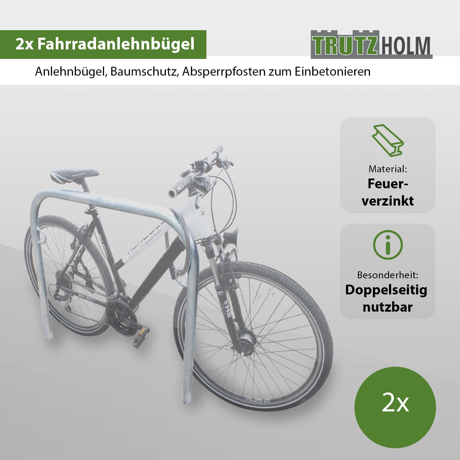 2x Fahrradanlehnbügel zum Einbetonieren 990mm breit Fahrradständer Anlehnbügel Anlehnständer Poller Ständer feuerverzinkt Fahrradständer Fahrrad Ständer Baumarkt