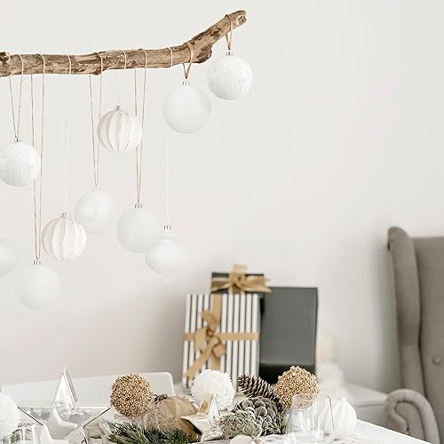 Miniatura 3 de KI Store - Adornos de bolas de Navidad blancas, 20 piezas de 3.15 pulgadas, para árboles de Navidad y decoración festiva - Ganchos incluidos