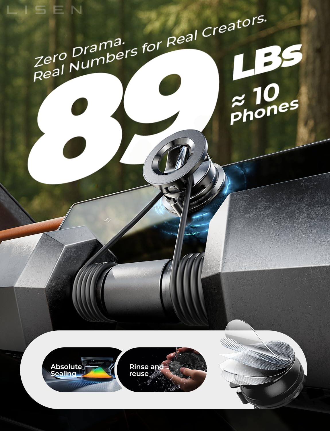 LISEN Vacuum Magnetic Phone Holder for Car, Magsafe Car Mount 360 Adjustable Vacuum Suction Cup, Phone Mount for Car Accessories/Windshield/Mirror/Kitchen/Gym for iPhone 17 Pro Max 16 15 14 13