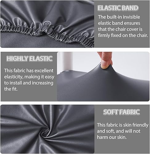 Miniatura 7 de CWK Juego de 4 fundas impermeables de piel sintética para sillas de comedor, fundas protectoras traseras elásticas y lavables para el hogar,