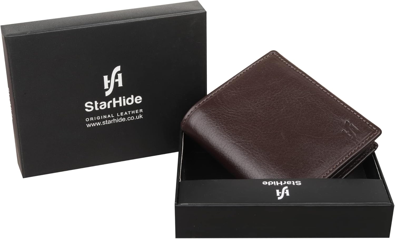 STARHIDE Men's Gents Luxury Italian Leather Small Wallet with Built in RFID Blocking Gift Boxed Minimalist Wallets Art-830 (Brown)