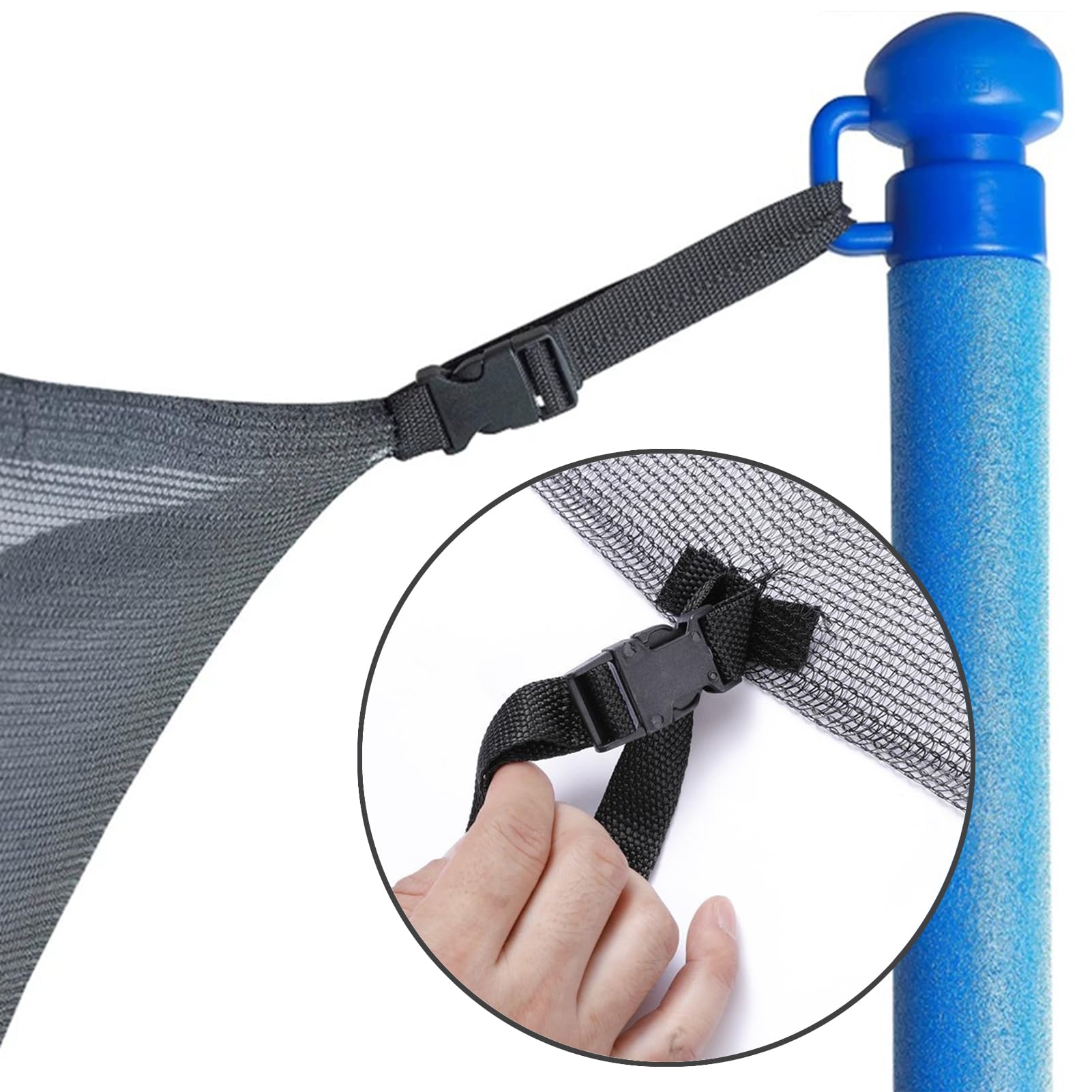Red de seguridad de repuesto para cama elástica redonda, correas ajustables, hebilla protectora con cremallera (solo red), duradera, resistente a la intemperie, fácil de instalar, perfecta para la