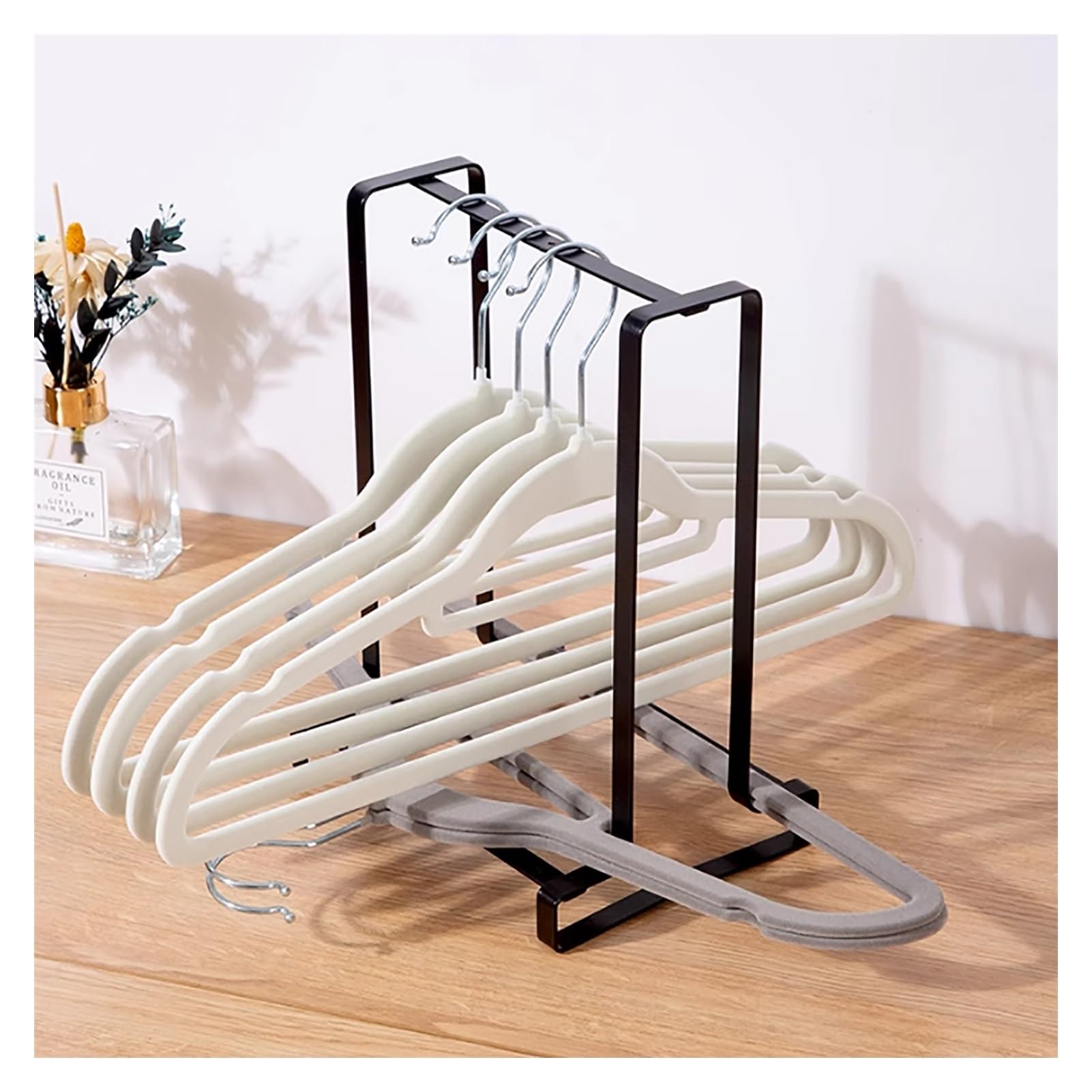 KLYDBMYT Clothes Hanger Storage Stand,Desktop Hanger Organizer Stacker,Holds up 20 Hangers,Clothing Hanger Storage,Clothes Hanger Organizer Rack for Closet Laundry Room(Color:White)