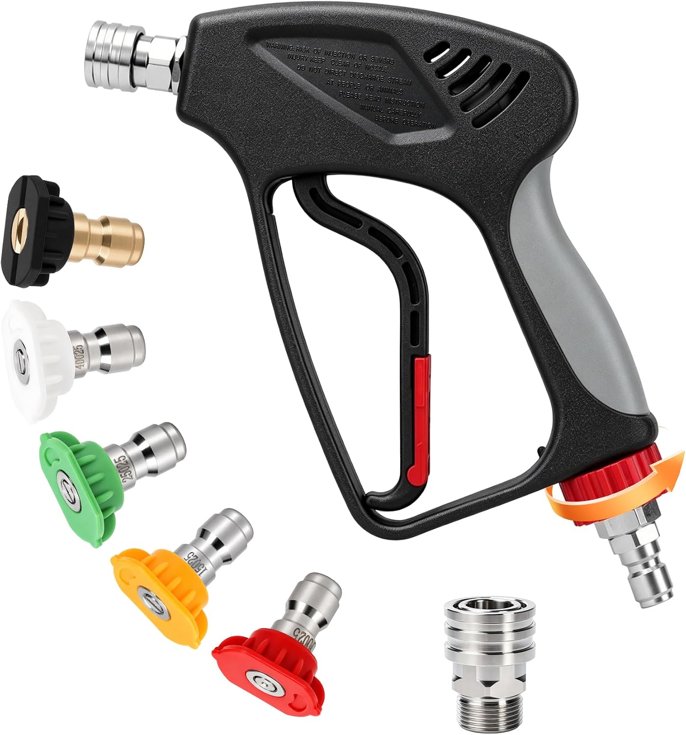 Pressure Washer Short Gun, 5000 PSI/10.5 GPM High Power Washer Spray Gun with 5 Nozzle Tips, 3/8'' Swivel Quick and M22-14mm Connect for Foam Cannon Car Wash