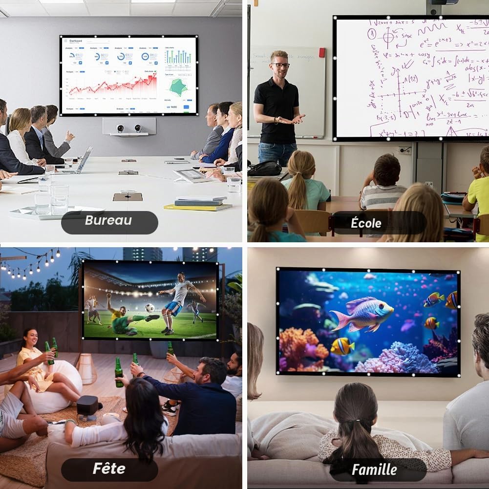 DASIAUTOEM Écran de projection pliable 100", 16:9 HD 4K, écran de projection pliable, écran portable pour la maison, les événements sportifs, l'école, les réunions, le home cinéma
