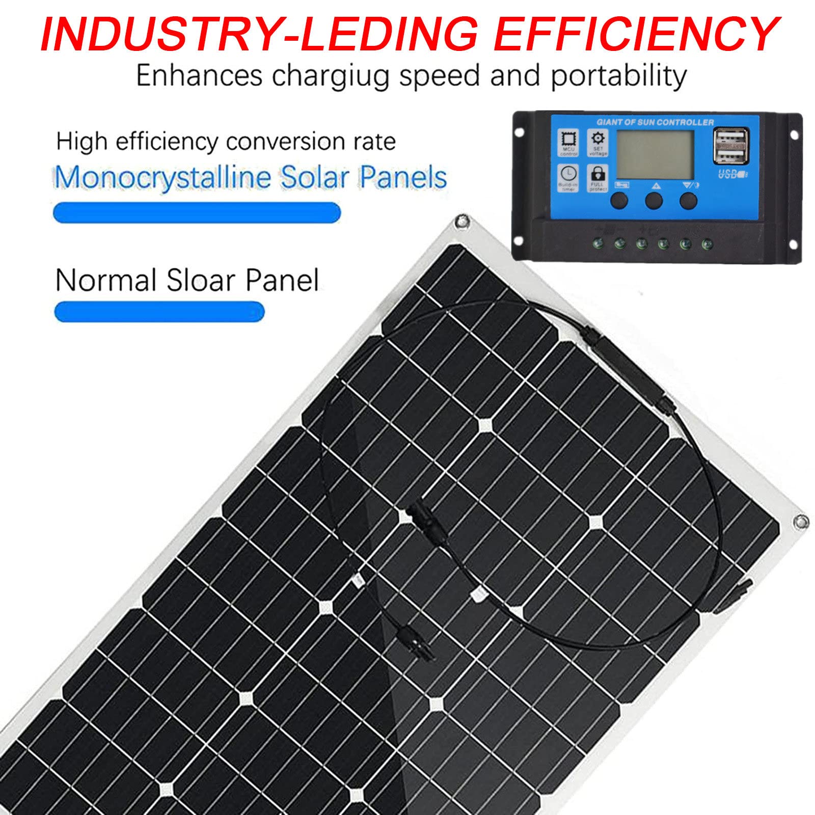 Pannelli Solari Impermeabili 300W 18V Fuori Griglia, Pannelli Fotovoltaici Monocristallini Flessibili con Controller 40A, per Barche da Campeggio da Autocaravan,One-40A