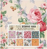 Vista 7 de Paquete de papel para decoupage (24 hojas 15x15 cm) Rosa Meadow de Amapolas # Papel vintage con patrón estilizado para decoupage, manualidades
