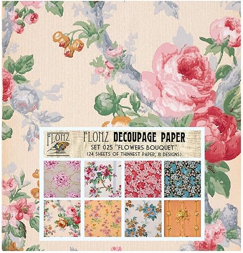 Miniatura 4 de Decoupage - Paquete de papel (24 hojas de 6 x 6 pulgadas), diseño floral rococó antiguo, papel estilo vintage FLONZ, para decoupage y manualidades