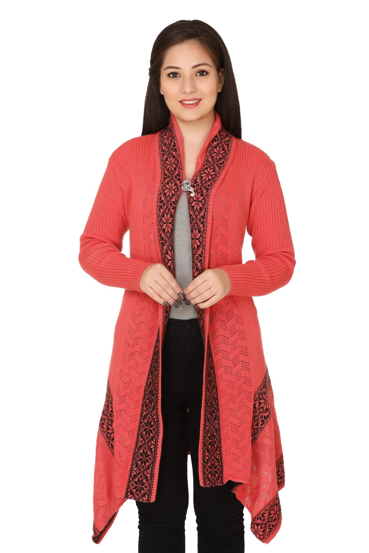 Women Ladies Girls Winter Wear Woolen Open Front Hem Long Sleeves Shrug Top Designer Woolen Sweater Shrug Cardigan (Freesize)-image-17