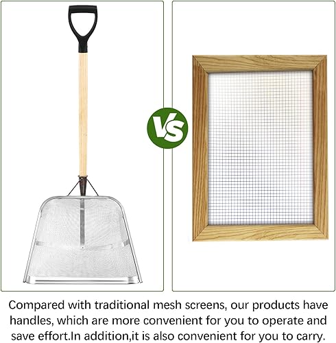 Miniatura 5 de Filtro de pala de tierra con fugas, 0.08 pulgadas0.079 in, malla de 43.3 pulgadas de largo, pala tamiz de acero inoxidable con mango de madera con