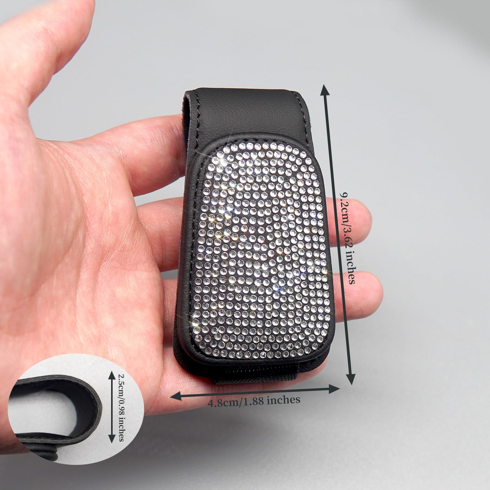 Porta Occhiali Da Sole Per Auto Bling In Pelle Con Cristalli E Chiusura Magnetica, Universale Per SUV E Camion (nero)