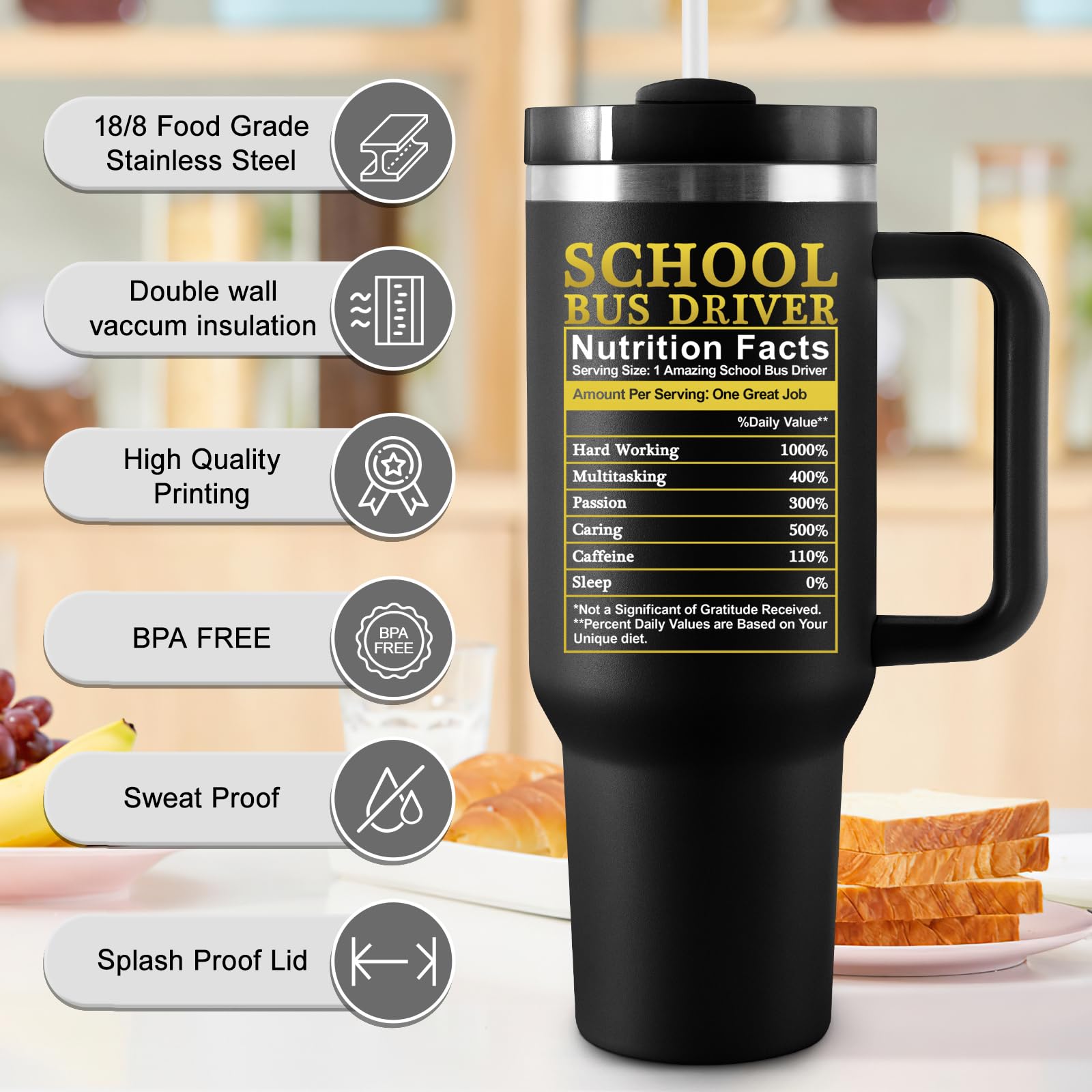COCOGIFTS Bus Driver Appreciation Gifts, School Bus Driver Gifts for Women Men, 40oz Travel Cup Insulated Tumbler with Lid and Straw
