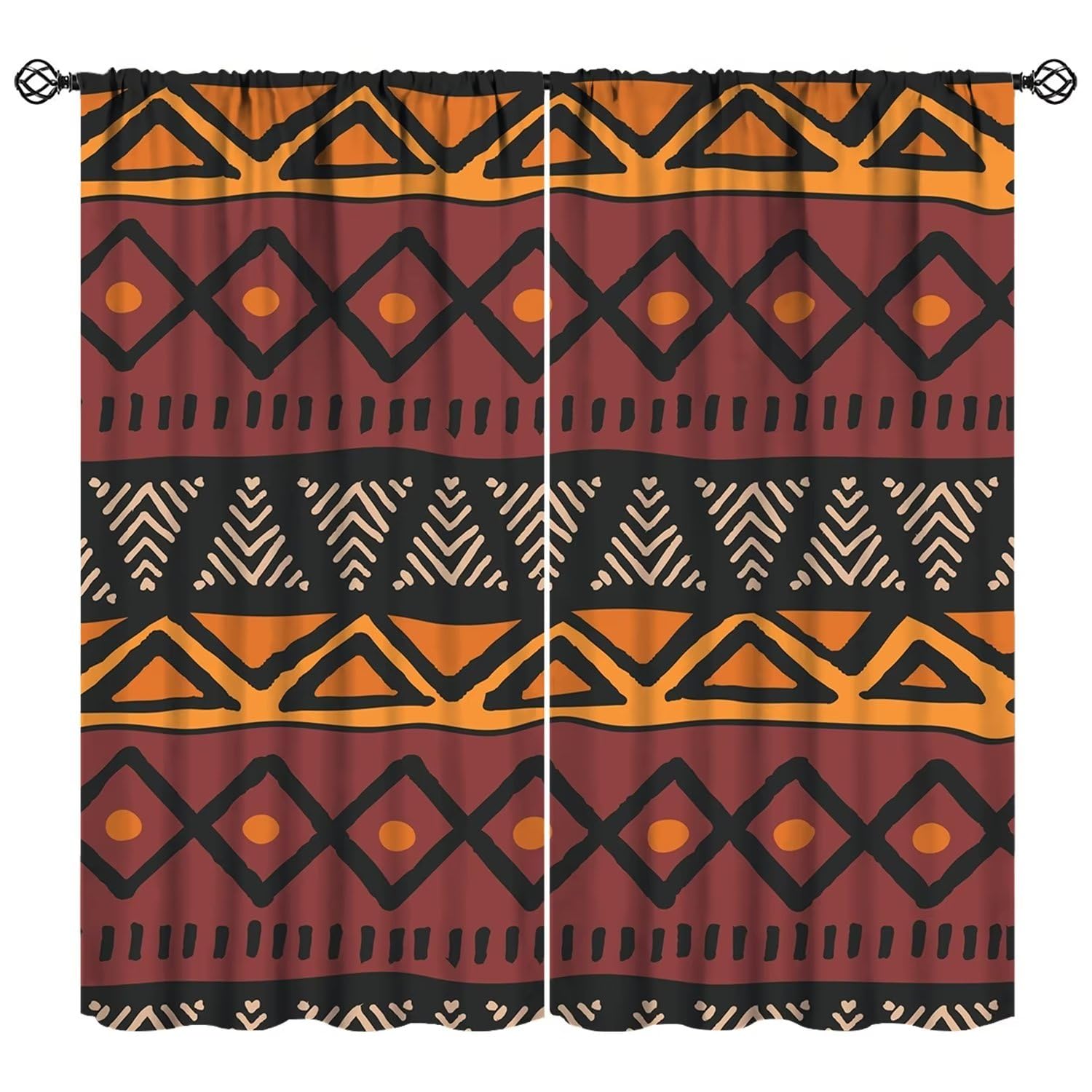 JESTRONRY African Mud Cloth Curtains, Tribal Design Ethnic Bohemian Geometric Elements Theme Home Fabric Living Room Bedroom Window Drapes 55x63in